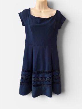 Navy Short-Sleeve Fit & Flare Dress